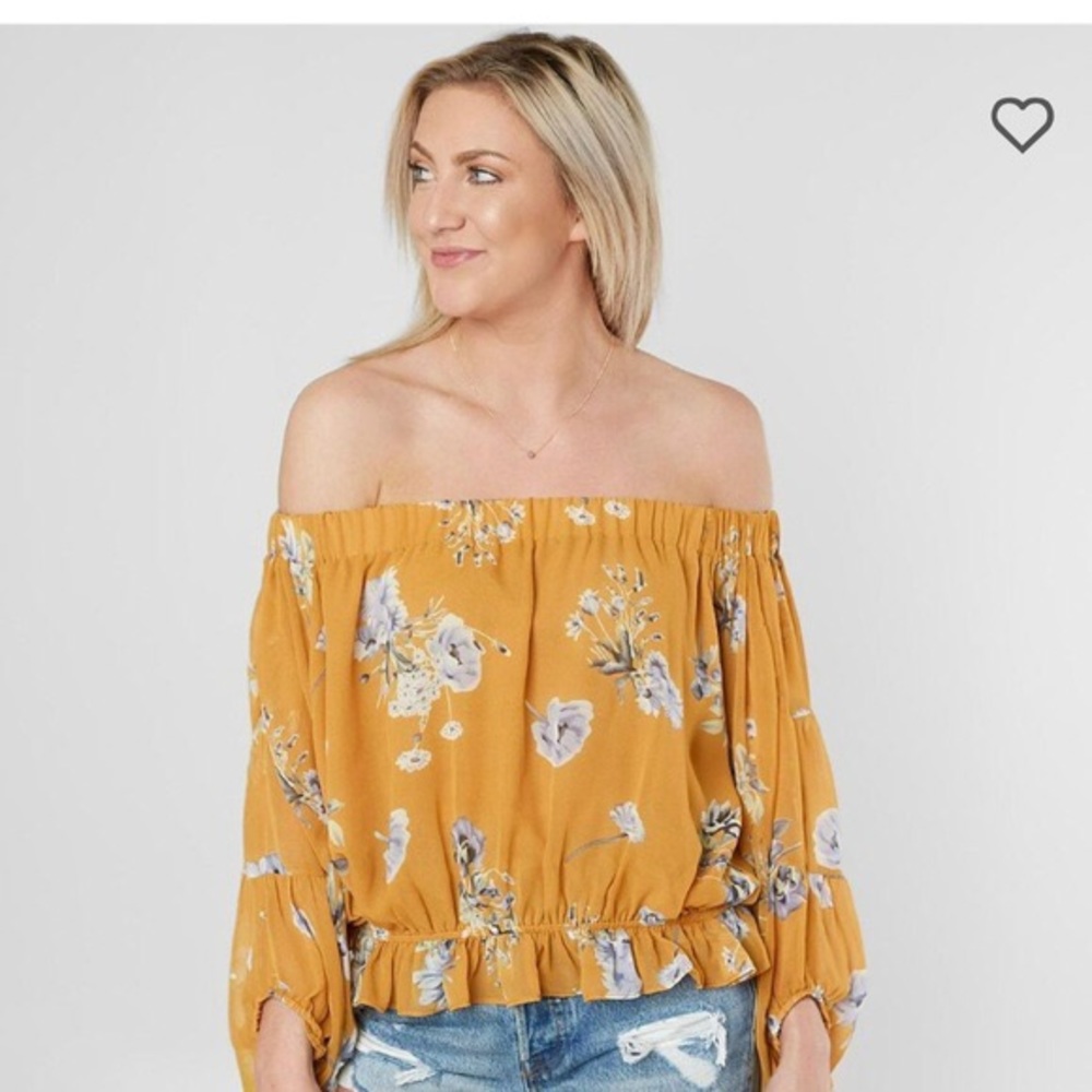 Mustard off the shoulder floral top